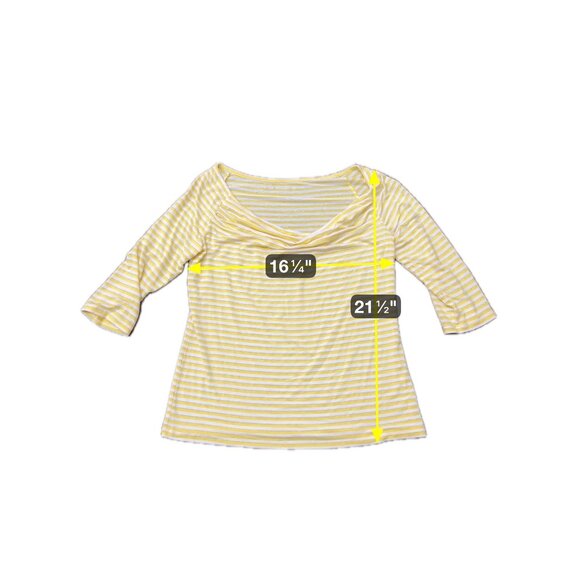 Calvin Klein Jeans Yellow White Striped Drape Neck 3/4 Sleeve Top Sz S - Picture 6 of 8